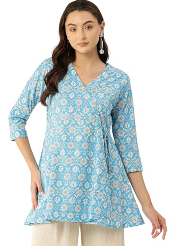 Image of feranoid Floral Print Angrakha 3 Sleeves Flared Kurti