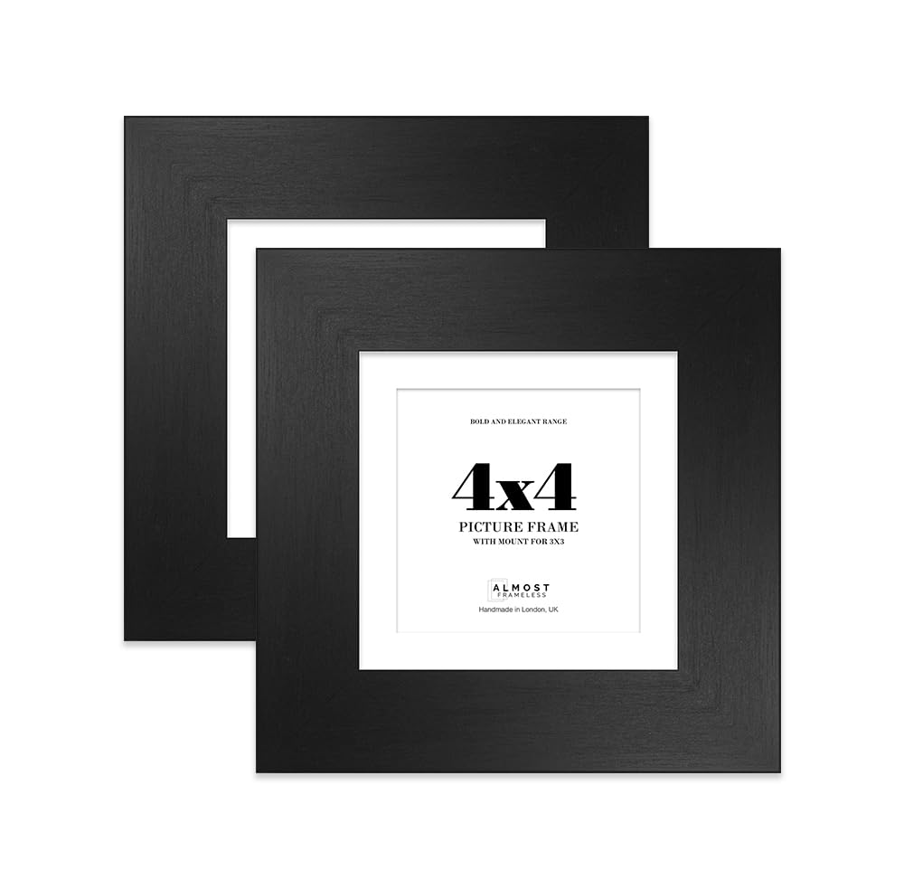 4x4 Black Square Frame With Mount for 3x3 Pictures 28mm Edge Frame Display with Wall Hooks and Kickstand, 2 Pack