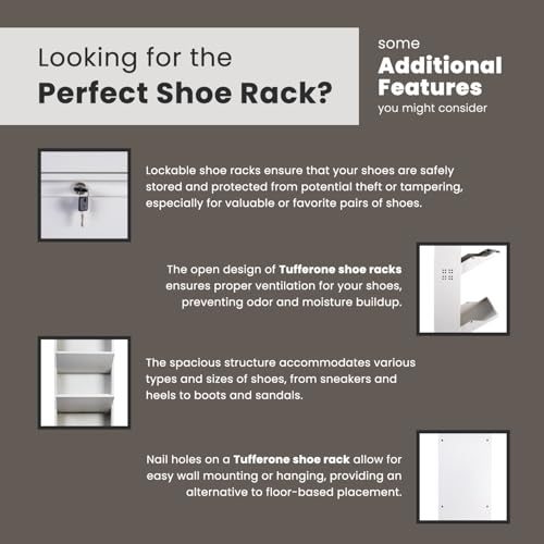 Image of TUFFERONE Heavy-Duty Metal Shoe Rack | 3-Door Wall-Mounted Organizer | White | Durable 3-Layer Footwear Stand for Home & Office | Size (HWD): 112x73x14 cm