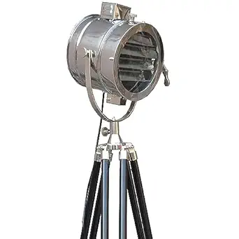 ALLORY TECH Vintage Chrome Royal Spotlight Studio Searchlight Floor Lamp Tripod Stand for Living Room, Bed Room, Study Room Corner, and Office Wood Stand Lamp Corner Light