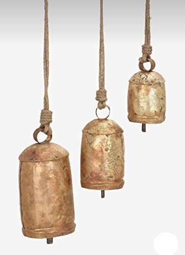 Vintage Rustic Lucky Tin Metal Cow Bells Handmade Set Of 3 Giant Harmony Cow Bells Huge Bells On Rope Christmas Décor 3" 4" 5" Bells Rustic Vintage Home Decor Gifts #TOP1