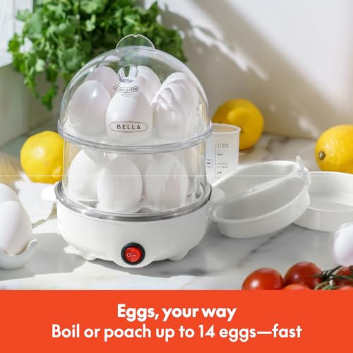 Image of BELLA Rapid Electric Egg Cooker and Omelet Maker with Auto Shut Off, for Easy to Peel, Poached Eggs, Scrambled Eggs, Soft, Medium and Hard-Boiled Eggs, 14 Egg Capacity Tray, Double Tier, White