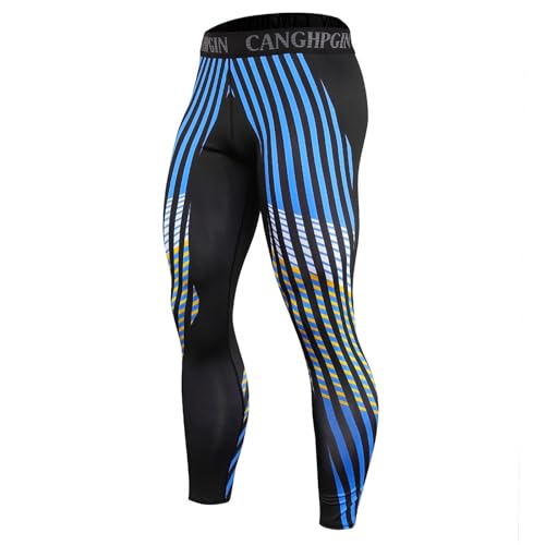 Leggings deportivos para hombre, mallas largas de cintura alta, mallas de compresión, ropa funcional elástica, fitness, entrenamiento, pantalones de compresión de secado rápido para Active, O azul