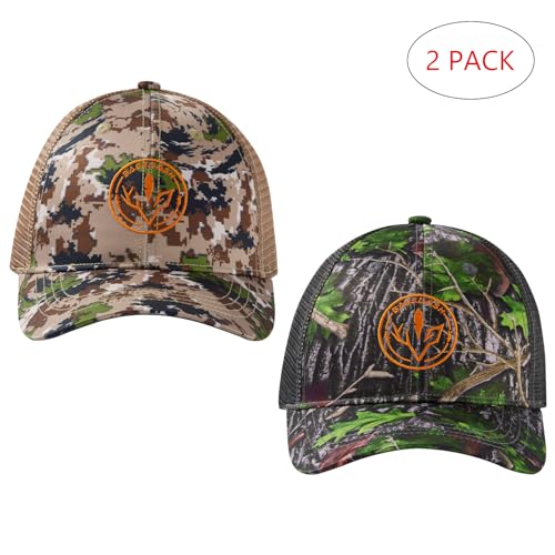 Image of BASSDASH 2 Pack Altimate Fishing Hunting Hat Mesh Back for Men Women Adjustable Baseball Trucker Cap Camo Blaze Orange