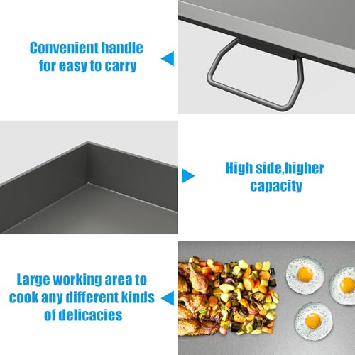 Professional 16x38 in Flat Top Steel Griddle for Camp Chef GB90D, TB90LW,Fry Griddle Accessories for Camp Chef 3 Burner Propane Stove Grill,1 Carry Bag and Grease Cup with Clip - Thumbnail 3