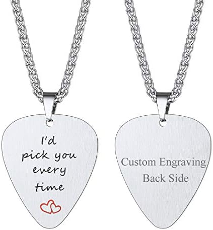 U7 Novelty Guitar Pick Pendant Necklace for Men Women, Guitar Musical Jewellery Plectrum Necklace, Music Lovers Gift, Adjustable Stainless Steel Chain, Send Gift Box