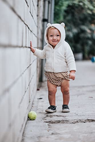 Aiwuhe Toddler Boys Girls Hooded Jacket Baby Fleece Hoodie Winter Warm Solid Color Coat Zip-Up Bear Ear Sweater Fall Thick Clothes White 90 1-2T thumb #3