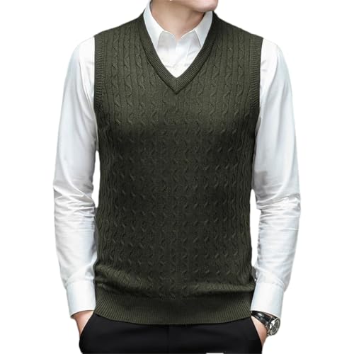 Men’S Wool Knit Sleeveless Sweater Vest Casual V Neck Waves Pattern Flat Knitted Thin Wool Solid Pullover Sweater