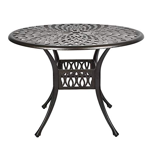 Titimo 41.3” Diameter Outdoor Round Patio Bistro Dining Table Cast Aluminum Conversation Table With 2.2” Umbrella Hole #TOP18