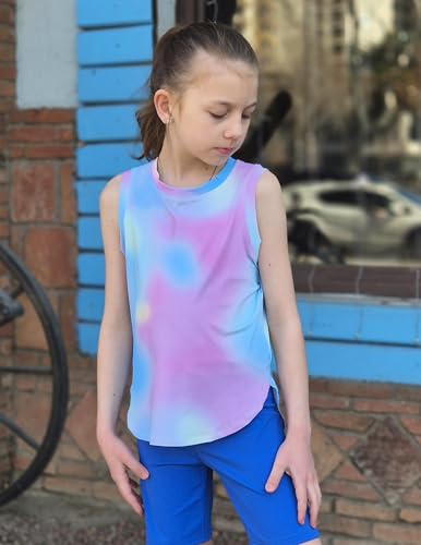 Zaclotre Girls Athletic Tank Tops High-Low Hem Loose Fit Summer Top Kids Sleeveless Sport Shirts 5-14 Years3
