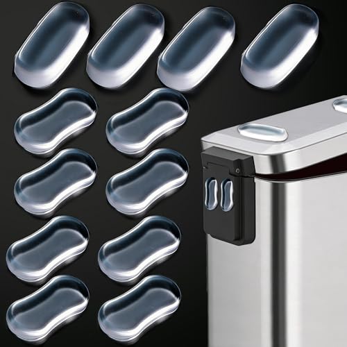 12 Pack Transparent Wall Protector Behind Trash Can, Adhesive Trash Can Wall Guard Bumpers, Silicone No Drill Scuff Guard to Protect Wall, Applicable to Round & Square Cans for Kitchen Bathroom Office