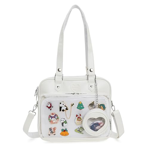 Image of Square Kawaii Ita Bag Crossbody Shoulder Backpack With Insert Pin Display | Large Space For Dolls & Badges, For Anime Kpop Lovers Daily Outings