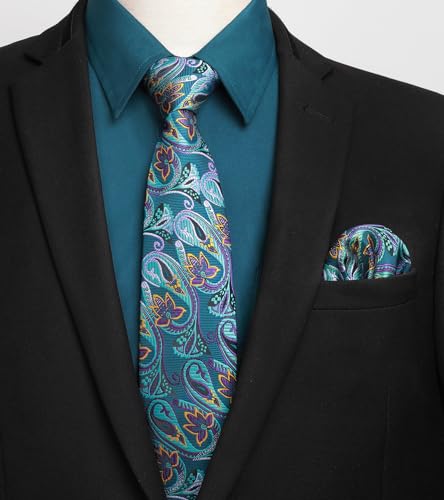 Image of HISDERN Mens Dress Shirt with Tie Pocket Square Set Classic Button Down Shirt Matching Tie Long Sleeve Shirts