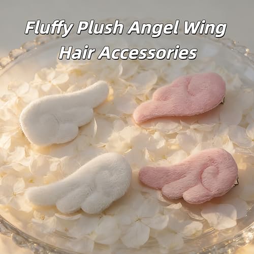 Pinzas de Pelo Angel Wings Fluffy 4 Piezas Rosa y Blanco miniatura 5
