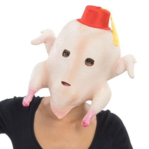 Chaks - Masque de dinde en latex avec chapeau rouge, accessoire de costume pour carnaval, soirée à thème, Thanksgiving et événements américains