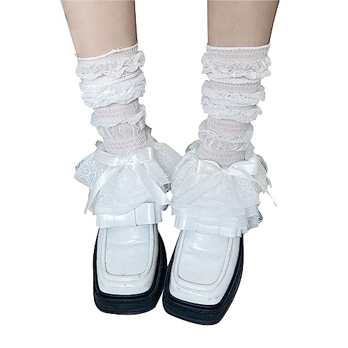 Womens Knee High Socks With Lace Bowknot, Long Stockings, Sexy Leg Warmer, Loose Nylon Socks