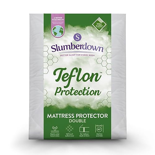 Slumberdown Teflon Quilted Mattress Protector Double Bed - 30cm Deep Fitted Spill-Resistant Soft & Silent Mattress Cover | Breathable, Non-Allergenic, Washable (135 x 190cm)