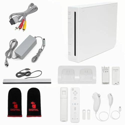 Nintendo White Premium Wii Console with 2 Remotes, 2 Nunchucks, Dual Dock Stand, Sensor Bar, AV Cable