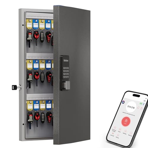 WeHere 48 Key Lock Box Wall Mount, APP Bluetooth/OTP/Wi-Fi/Fixed Code/Key Unlock, Smart Key Cabinet with Key Tag, Key Organizer Holder Box, Key Management Directory for Office, Valet, Realtor, Hotel