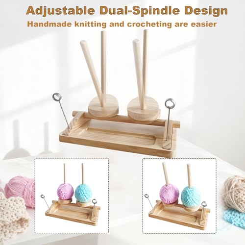 Image of Viredelo Wooden Yarn Holder, Natural Wood Color | Dual Axis Rotating Mechanism, For Crocheting and Knitting, Yarn Spinner, Crochet Gift for Knitting Lovers