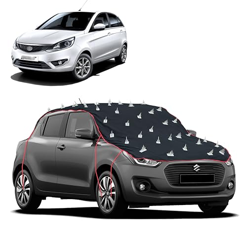 Image of Dog Protection Spike Car Cover for Tata Bolt Bonnet to Roof Easy Installation with 4 Elastic Hook Strap | Anti-Scratch Soft Cotton Inner | Complete Protection from Street Dogs & Monkeys