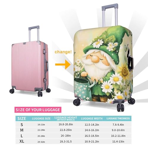 Green Gnome Flowers Luggage Cover Washable Suitcase Cover Anti-Scratch Luggage Protector Covers Elastic Suitcase Identify L fits 25-28 Inch Luggage2