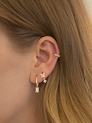 Image of DAILY VIBES Dainty Butterfly Cross CZ Small Huggie Hoop Earrings for Women
