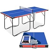 SereneLife Tischtennisplatte, Tischtennis Indoor & Outdoor, Ping Pong Tisch Klappbar, Table Tennis inkl. Netz, Clip Set & Pfosten, Robust mit PVC Beschichtung, Leicht zu transportieren, 274x152x76cm