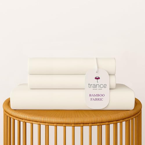 Image of Trance Home Linen 300 TC Bamboo Fitted Queen Size Bedsheet | Soft, Breathable & Eco-Friendly Bedsheet with 2 Pillow Cover - (78 x 60 inch, Off White)