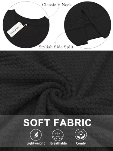 DOLNINE Plus-Size-Tops for Women Casual V Neck Pullover Cute Waffle Knit Lantern Sleeve Sweaters Fashion Side Split Tunics3