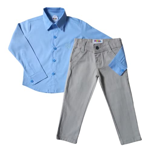Conjunto Social Infantil Menino Manga Longa - Azul E Bege (6)