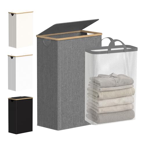 efluky-Slim-Laundry-Hamper-with-Lid-and-Removable-Bag-75L-Grey efluky Slim Laundry Hamper with Lid and Removable Bag, 75L Grey - Image 1
