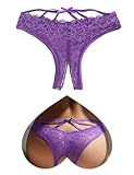 ohyeahlady Slip Donna con Buco Taglie Forti Perizoma Donna Aperto Invisibile Mutande Brasiliana Pizzo Tanga Curvy Mutandine Vita Bassa Micro Bikini G-String Culotte Pizzo Underwear Thong(M,Viola)