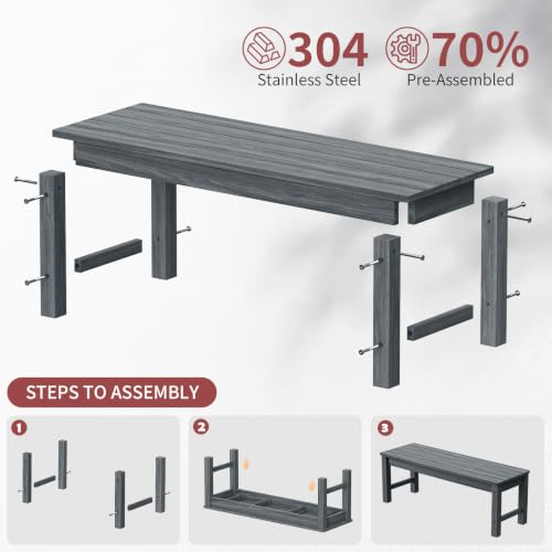 Image of Psilvam 47 inch Outdoor Bench for 2-Person, 700 LBS Capacity, Dark Grey