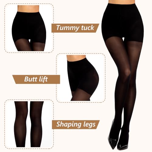 MANZI 2 Pairs Compression Pantyhose for Women Shaping Black Tights 10-15mmHg Support 50D Opaque Stockings, Black M by MANZI - Image 2