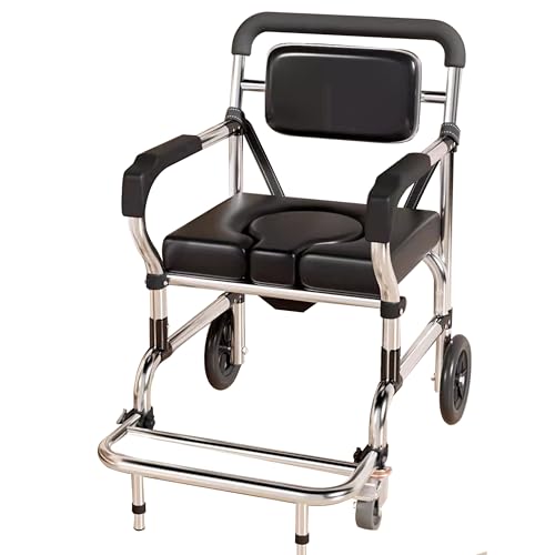 Silla de inodoro con ruedas 4 en 1, silla de inodoro móvil, silla de ducha impermeable con reposapiés plegable para ancianos, discapacitados y embarazadas