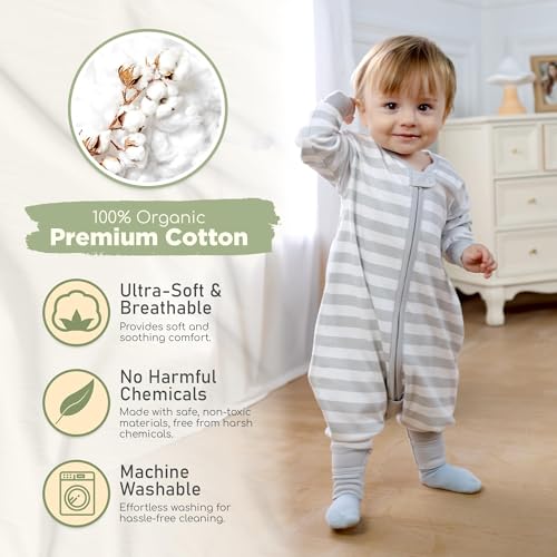 Image of Mama Cheetah Toddler Sleep Sack with Feet, Long Sleeve 1.0 TOG Organic Cotton Baby Sleeping Bag with Legs, Wearable Blanket for Walkers with 2-Way Zipper, Toddler Blanket for Girls and Boys 2T, 2-Pack