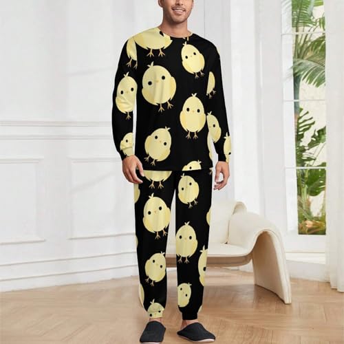 Lovely Chick Men's Pajamas Set Long Sleeve Sleepwear Crew Neck Loungewear Tops And Bottom2