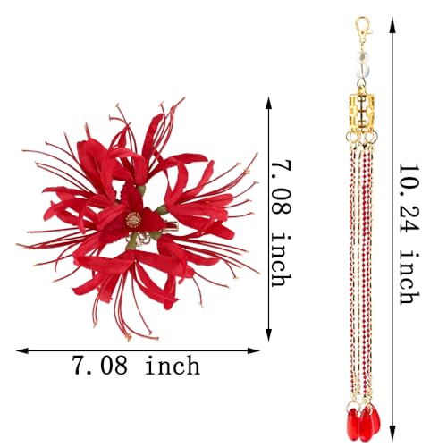 Image of Red Spider Lily Flower Hair Clips for Women Tassel Flower Clips for Hair Accessories Lycoris Radiata Floral Hairclip Duckbill Clip Cute Decorative Barrettes for Women Side Hairclips