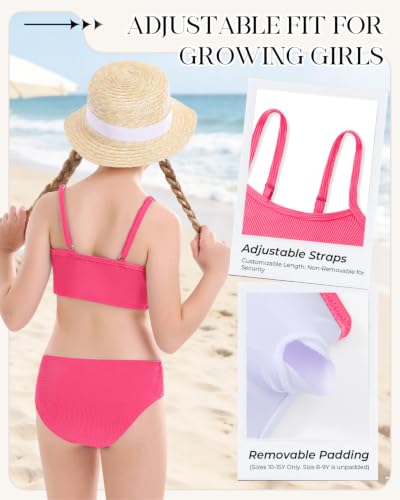 Image of Century Star Girls Ribbed 2-Piece Bikini Swimsuit - Fully Lined Modest Bathing Suit for Teens & Tweens