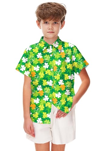 Image of Remimi Unisex Kids Hawaiian Button Up Shirt Boys Funny Print Aloha Beach Short Sleeve Tops 5-14 Years