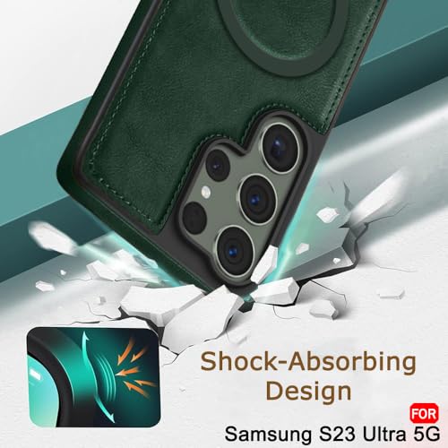 Image of TheGiftKart Genuine Leather Finish Back Cover Case for Samsung Galaxy S23 Ultra 5G | Raised Edges for Camera & Screen Protection | Shockproof Stunning Minimalist Design (MagSafe Compatible, Green)