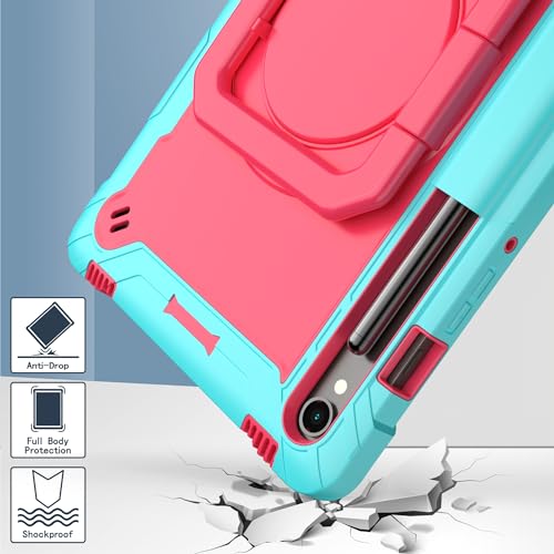 Image of Case for Samsung Galaxy Tab S10 FE+ /S10 FE Plus 13.1 Inch 2025 Released - Heavy Duty Impact Resistant Case Cover with Rotating Ring Stand (Teal /Pink)