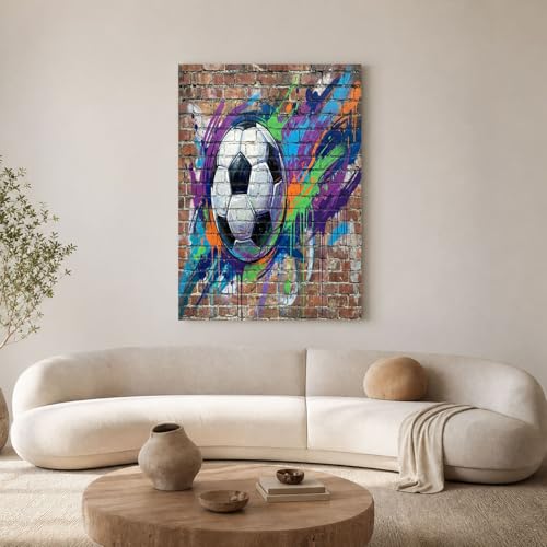 Toile football effet texture mur briques style graffiti urbain violet et vert 80x120 cm