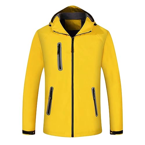 Chaqueta impermeable unisex, casual, cómoda, con capucha, resistente al viento, impermeable, con bolsillo con cremallera, softshell, para senderismo, caminar, correr, holgada, color sólido, abrigos de