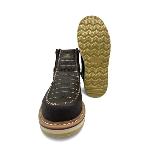 Mens Leather Moc Toe Double Zipper Soft Toe Work Boot3