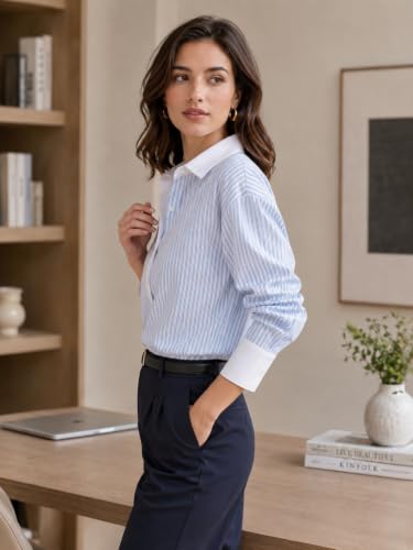 Image of Leriya Fashion Women's Rayon Shirt| Korean Style Full Sleeve Oversized Button Down Shirts | Tops for Women | Plus Size Workwear Top for Office & Casual Wear