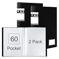 Srvnpioy Präsentationsbuch A3-60 Taschen (2 Stück) Sichtbuch A3 Kunststoff Portfoliobuch mit 60 Klarsichthüllen für Berichtsblätter, Portfolios, Gemälde, Kunstwerke, Zeichnungen, Farbe: Schwarz