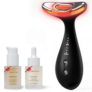 3-in-1 for Aurora Red Light for Face & Neck Beauty Massager, with Suction, Vibration, Heat, 3 Light Therapies for Skin Glow, Face Lift, Neck Firm, Black