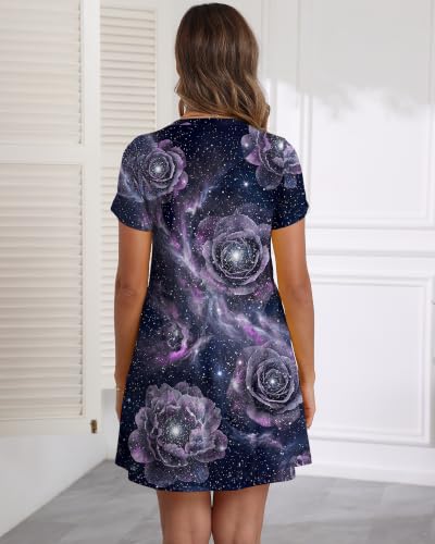 Image of COSSEN Women's Casual T Shirt Dress V-Neck Short Sleeves Swing Dresses Birthday Party Summer Travel Beach with Pocket